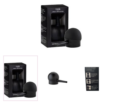 Black spray applicator with packaging on a white background